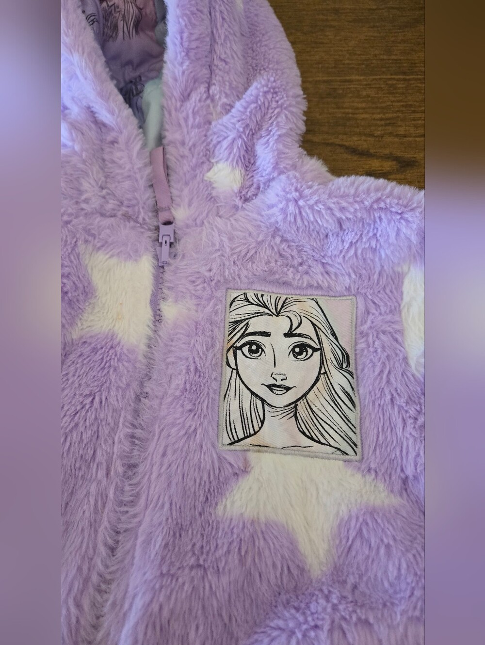 Disney Lavender and White Star Plush Hooded Jacket with Character Patch